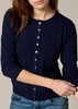 Sonya Hopkins 55% silk 45% cashmere crew cardigan in navy
