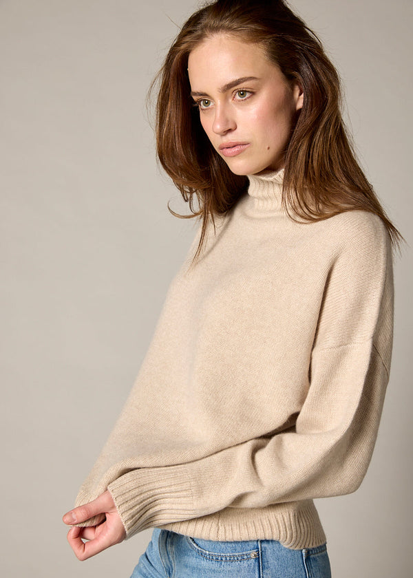 Sonya Hopkins 100% cashmere oversized knit turtleneck in pale marle beige
