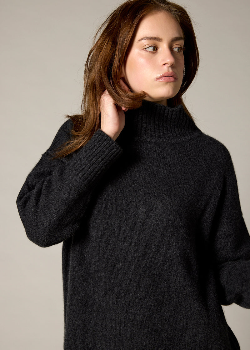 Sonya Hopkins 100% cashmere oversized knit turtleneck in dark charcoal grey