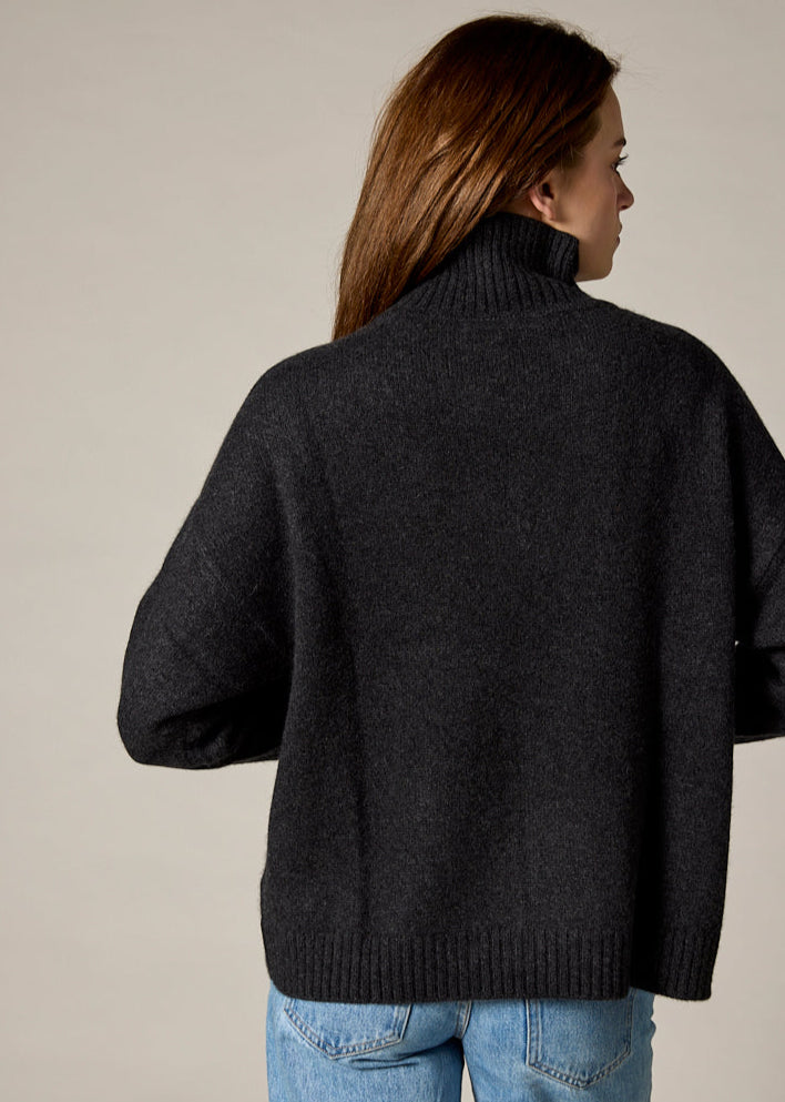 Sonya Hopkins 100% cashmere oversized knit turtleneck in dark charcoal grey