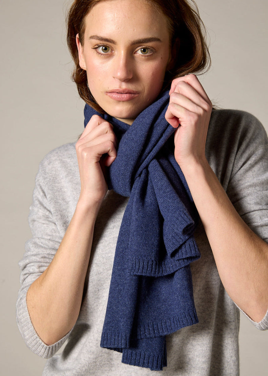 Sonya Hopkins Sydney 100% pure cashmere scarf in denim marle blue