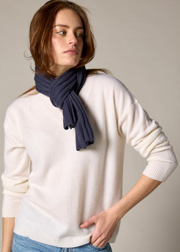 Sonya Hopkins 100% pure cashmere rib scarf in ocean blue