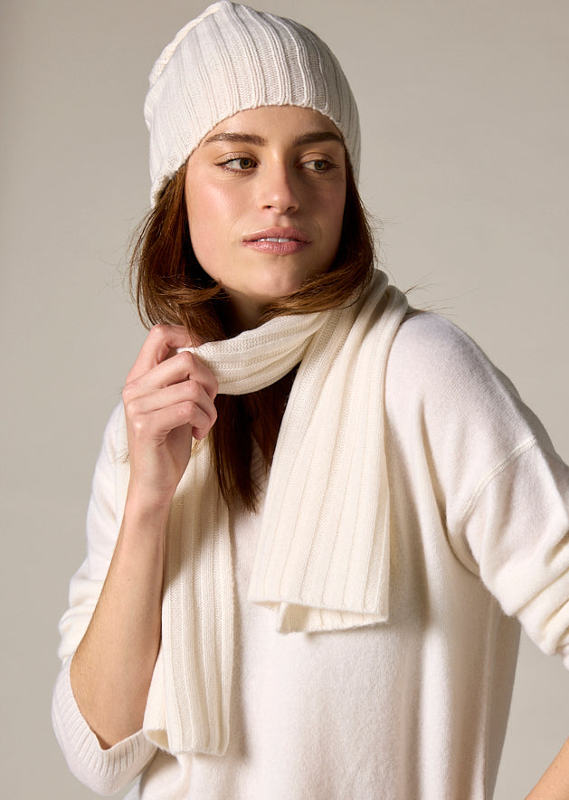 Sonya Hopkins pure cashmere rib beanie in winter white