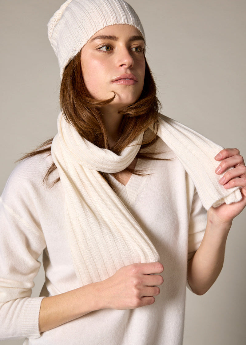 sonya hopkins Cashmere Alex Rib Scarf in Winter White