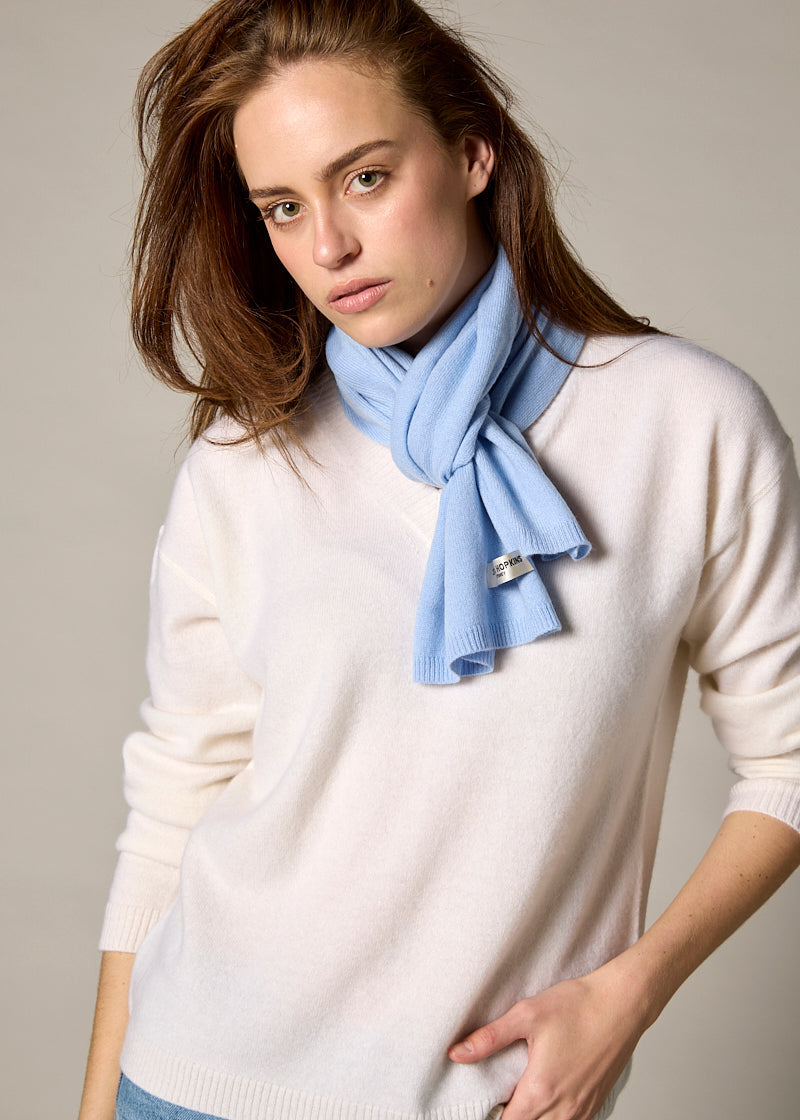 Sonya Hopkins 100% pure cashmere featherlight cashmere scarf in baby blue