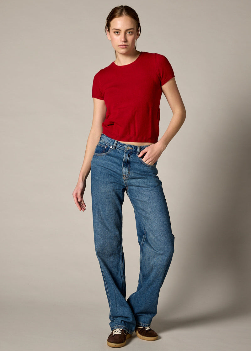 Sonya Hopkins 100% cashmere tiny t-shirt in garnet red