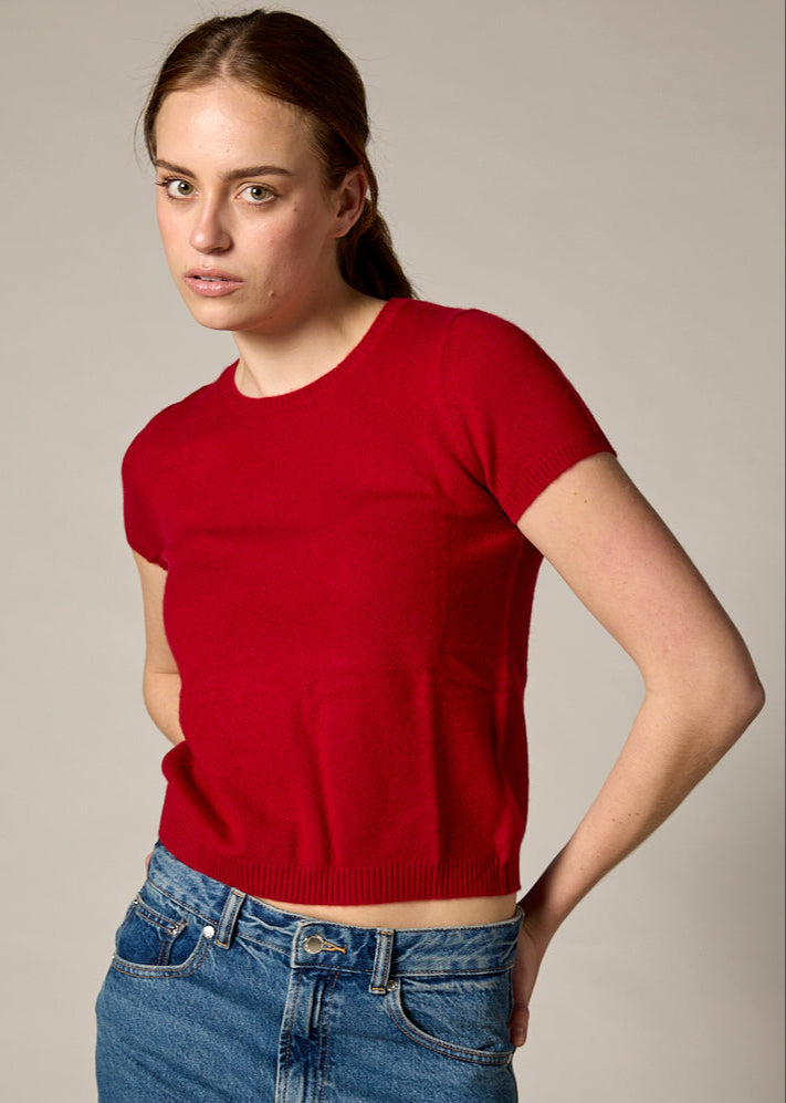 Sonya Hopkins 100% cashmere tiny t-shirt in garnet red