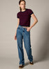 Sonya Hopkins 100% cashmere tiny t-shirt in ink and garnet red stripe