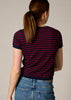 Sonya Hopkins 100% cashmere tiny t-shirt in ink and garnet red stripe
