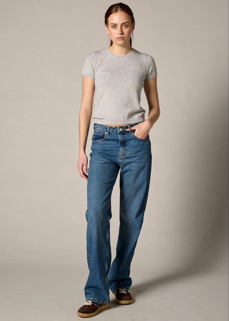 Sonya Hopkins pure cashmere shrunken tiny t in pale marle grey