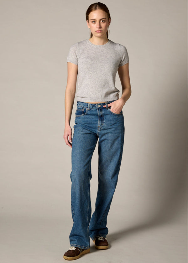 Sonya Hopkins pure cashmere shrunken tiny t in pale marle grey