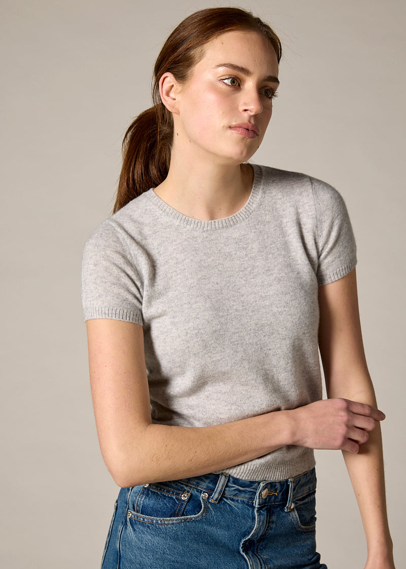 Sonya Hopkins pure cashmere shrunken tiny t in pale marle grey