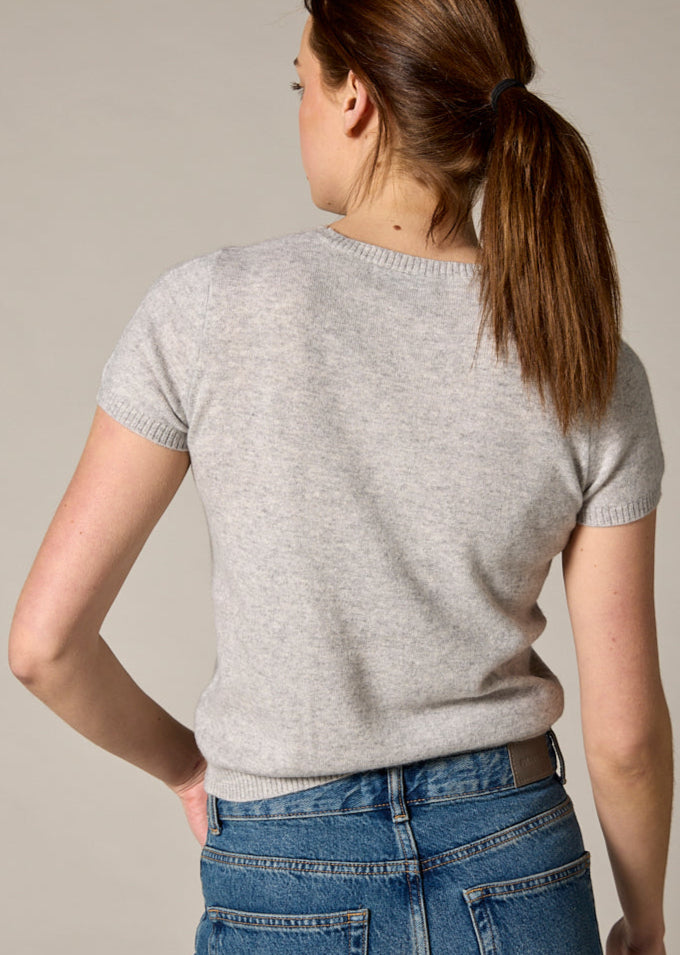 Sonya Hopkins pure cashmere shrunken tiny t in pale marle grey