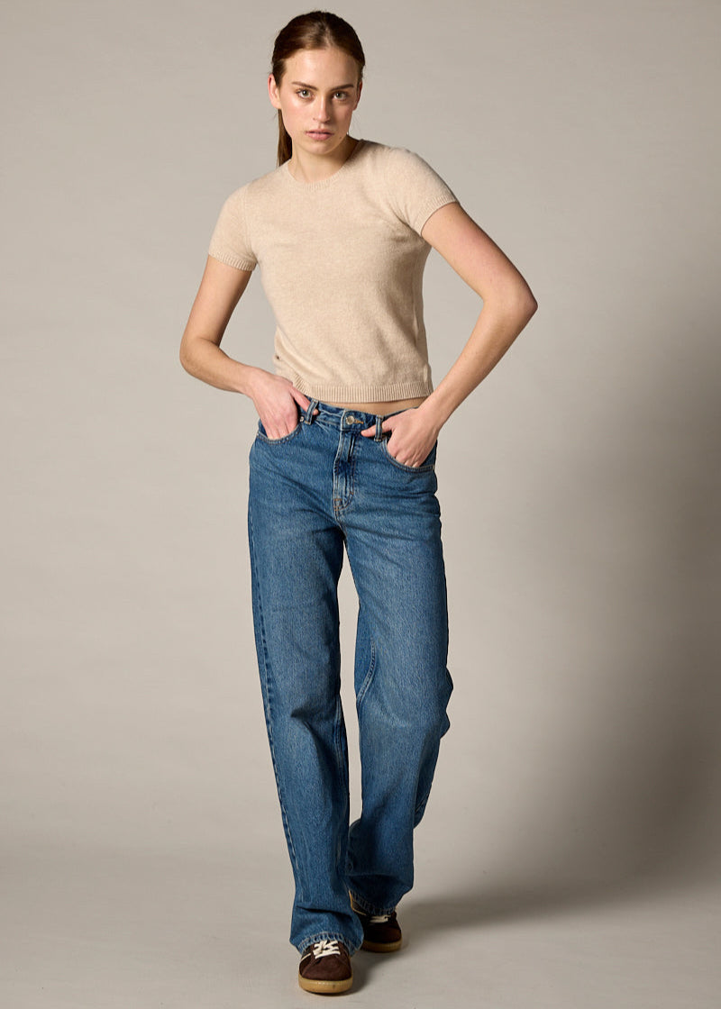 Sonya Hopkins 100% cashmere tiny t in pale marle beige