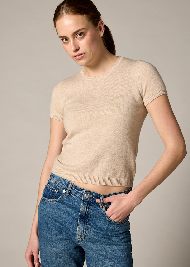 Sonya Hopkins 100% cashmere tiny t in pale marle beige