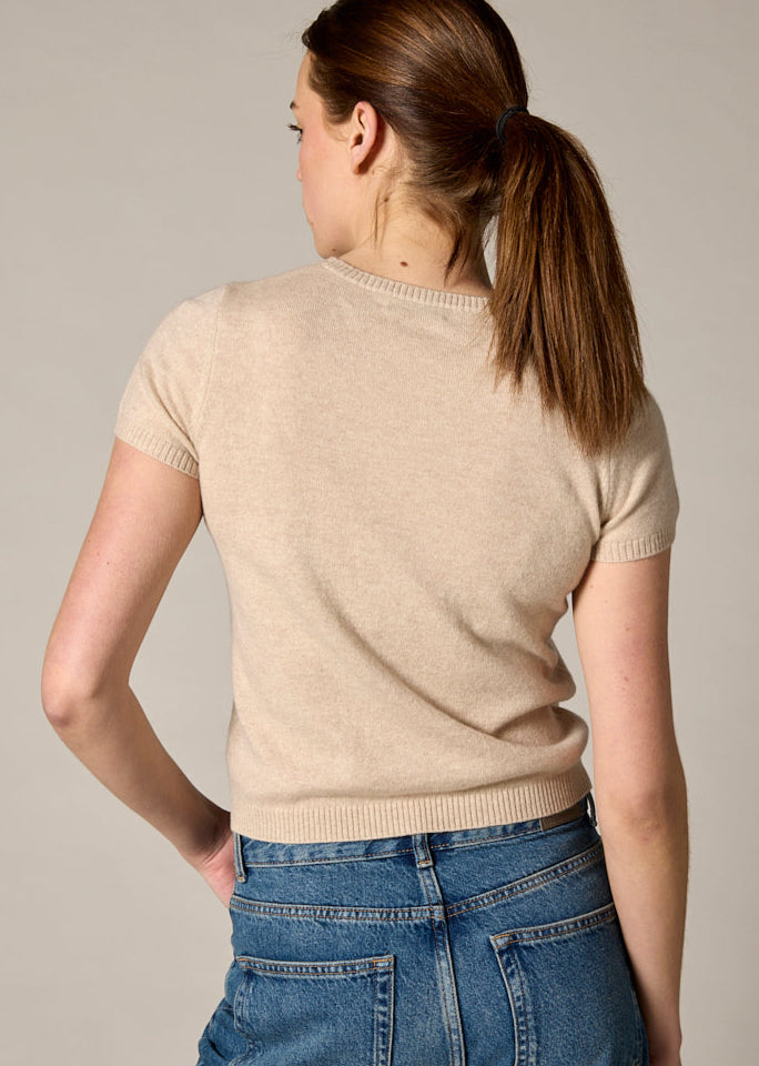 Sonya Hopkins 100% cashmere tiny t in pale marle beige