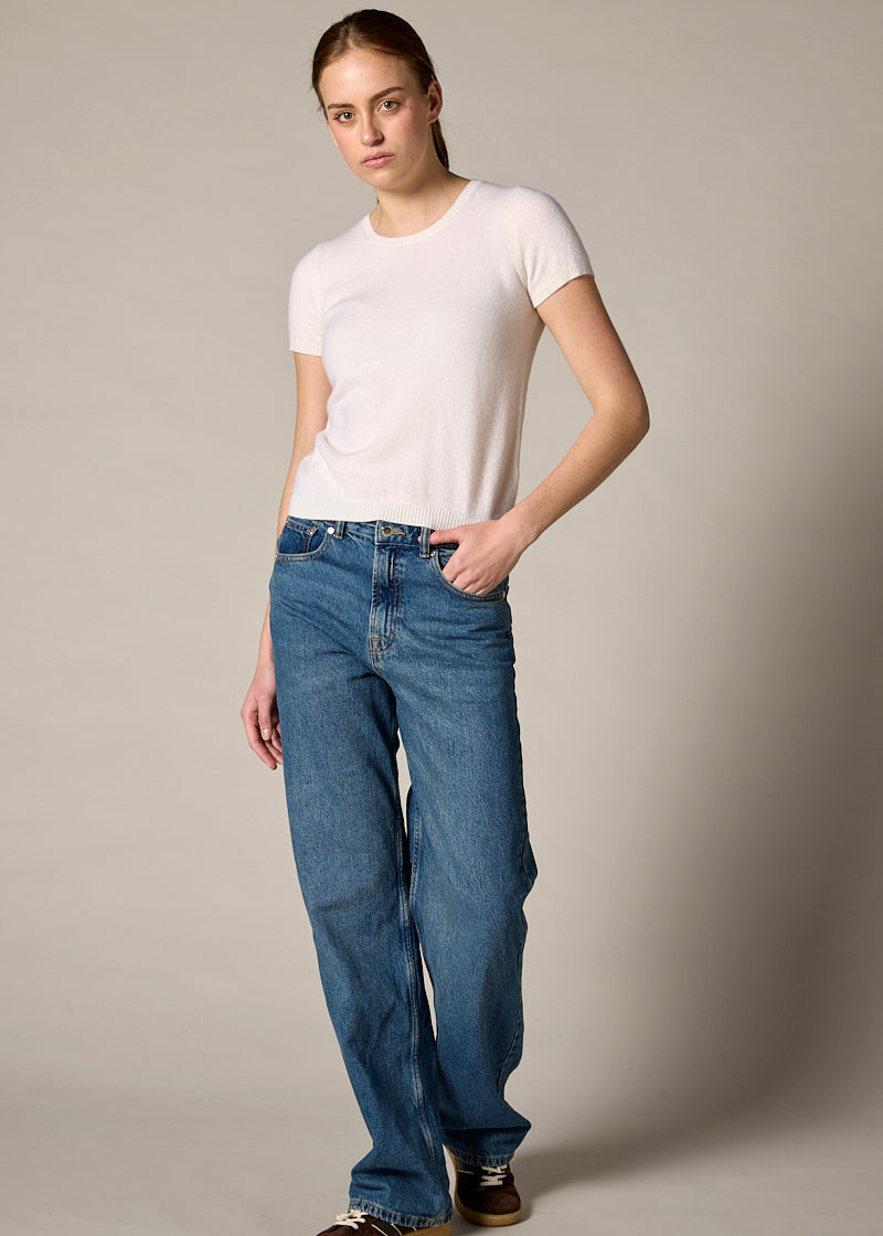 Sonya Hopkins 100% cashmere tiny t-shirt in winter white