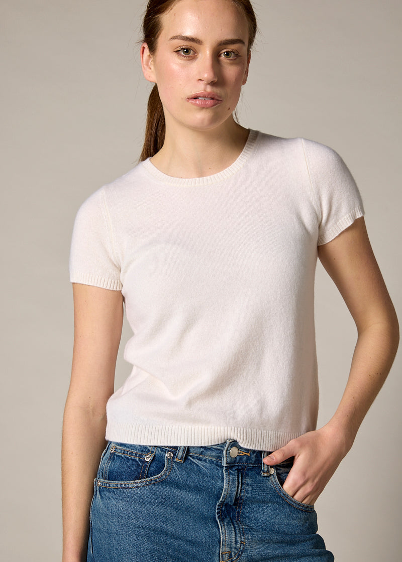 Sonya Hopkins 100% cashmere tiny t-shirt in winter white