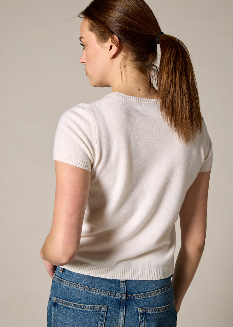 Sonya Hopkins 100% cashmere tiny t-shirt in winter white