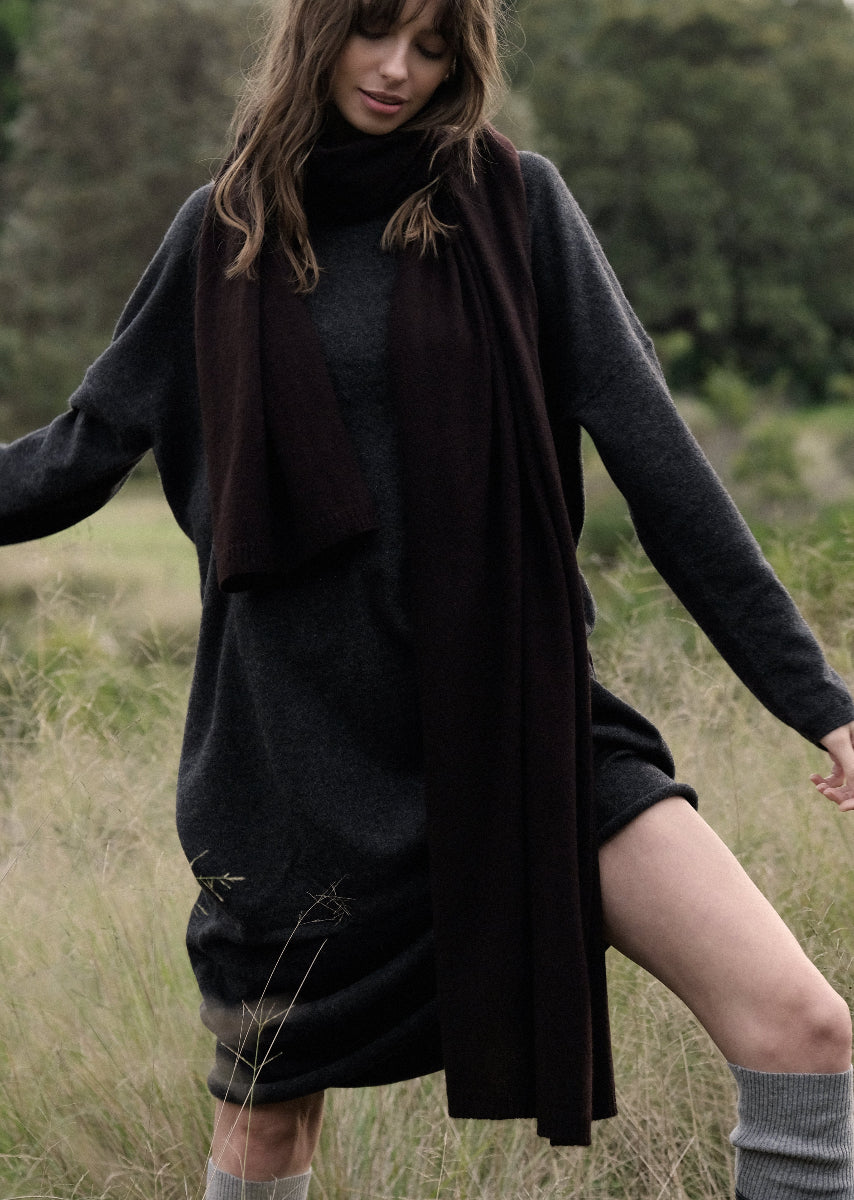 Sonya Hopkins 100% cashmere wrap in dark chocolate brown