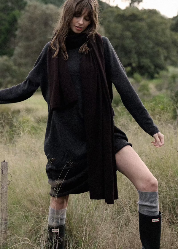 Sonya Hopkins 100% softest pure cashmere fine rib knee hi socks in marle grey