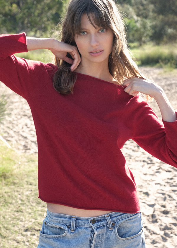 Sonya hopkins 100% pure cashmere bateau neck in garnet red