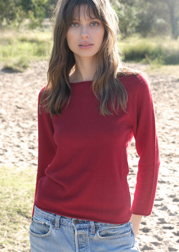 Sonya hopkins 100% pure cashmere bateau neck in garnet red