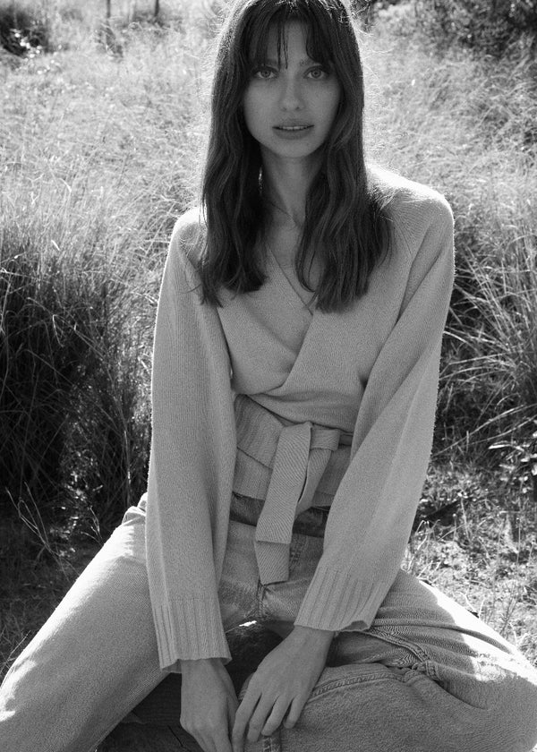 Sonya Hopkins 100% cashmere ballet wrap cardigan in bison