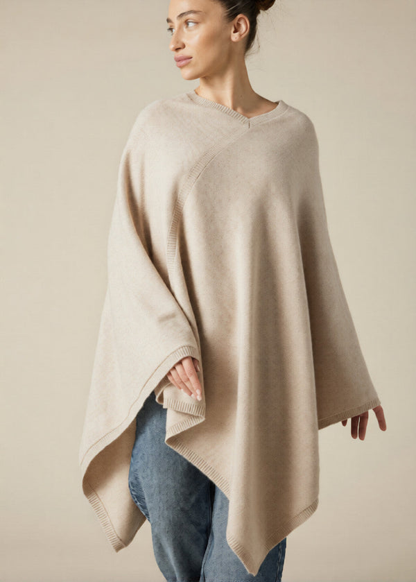Sonya Hopkins 100% pure cashmere large poncho in pale beige marle