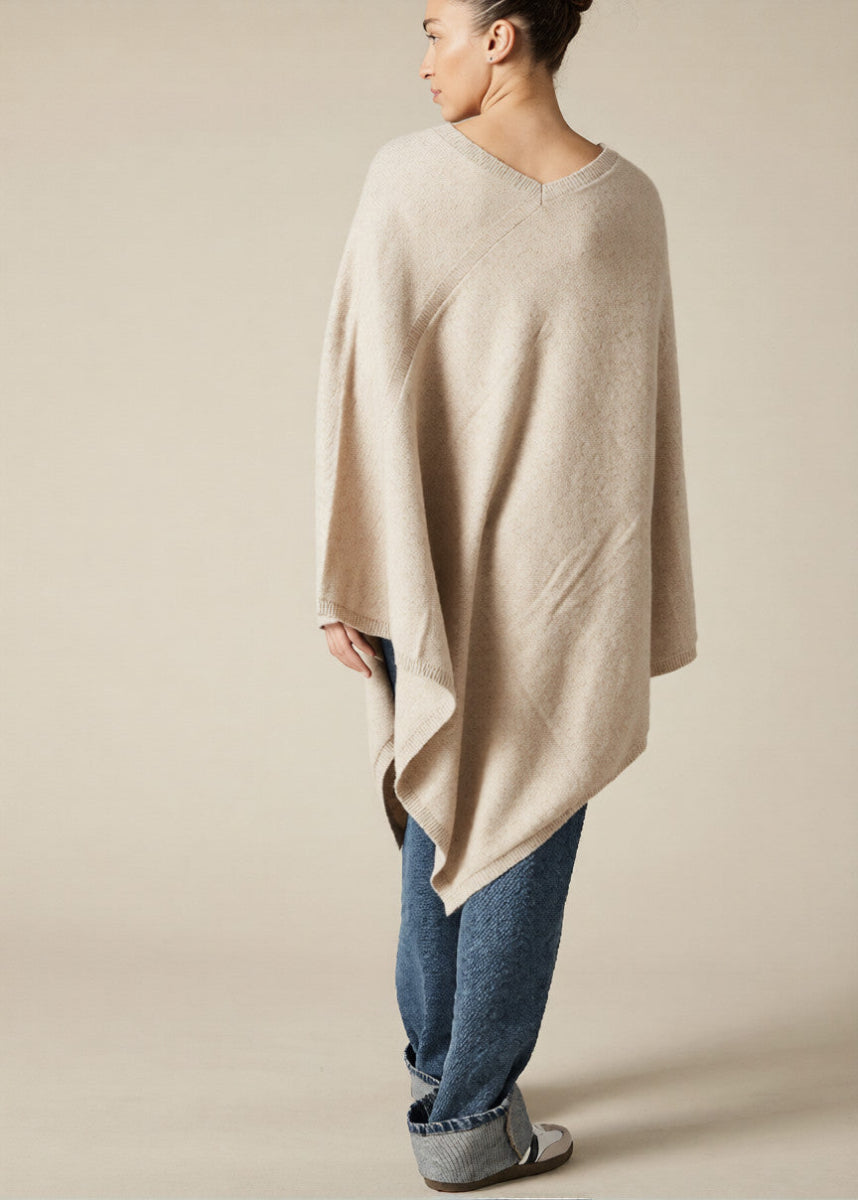 Sonya Hopkins 100% pure cashmere large poncho in pale beige marle