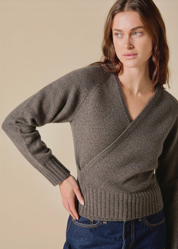 Sonya Hopkins 100% cashmere ballet wrap cardigan in bison