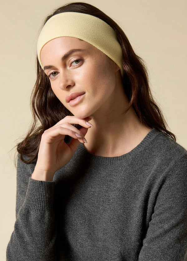 100% pure cashmere headband in pale lemon