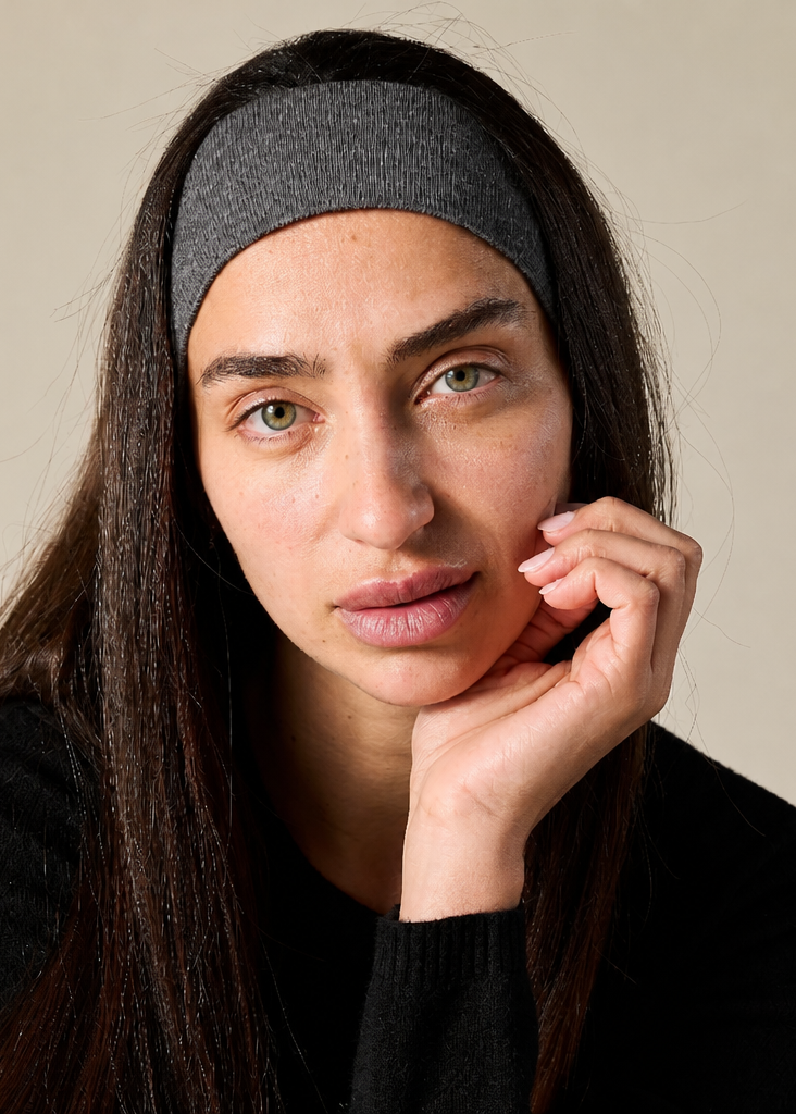 Sonya Hopkins 100% pure cashmere headband in dark charcoal 