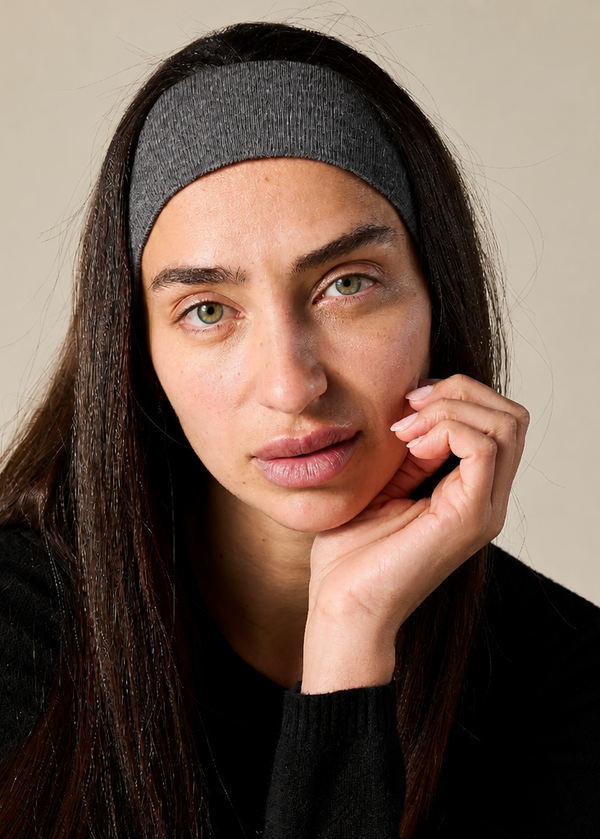 Sonya Hopkins 100% pure cashmere headband in dark charcoal 