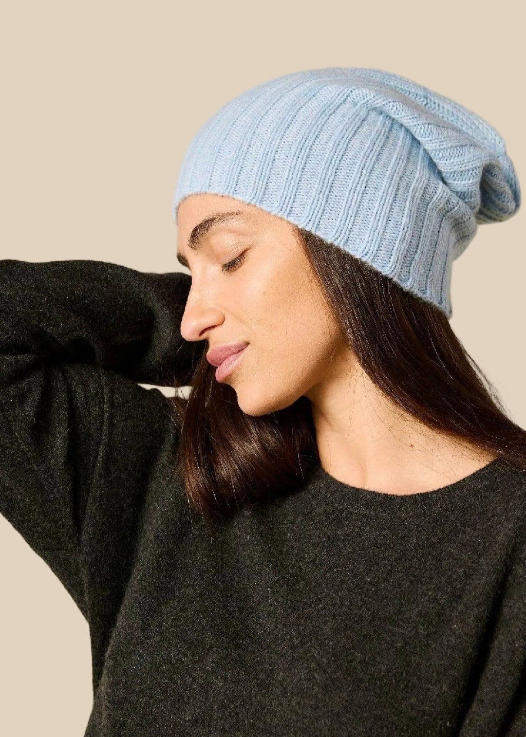 Sonya Hopkins pure cashmere rib beanie in baby blue