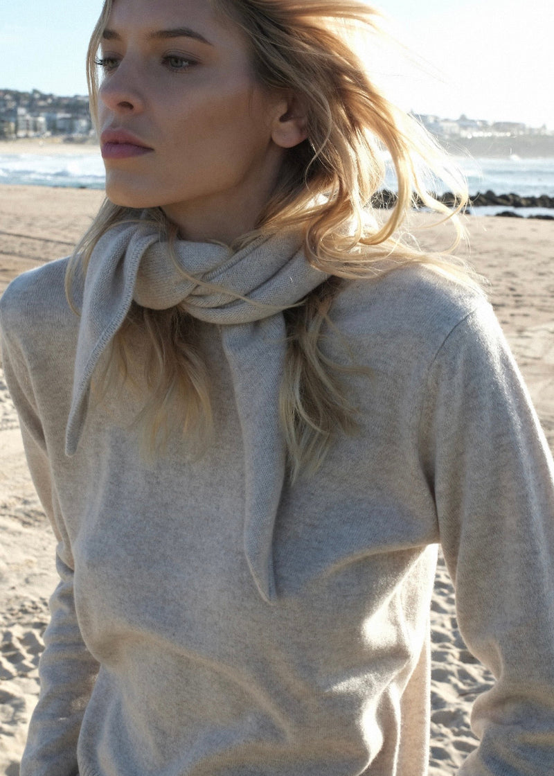 Sonya Hopkins 100% pure cashmere heavier version triangle scarf in pale marle beige