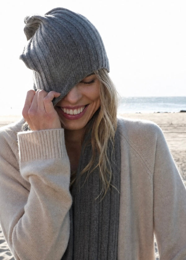 Sonya Hopkins pure cashmere rib scarf in bison