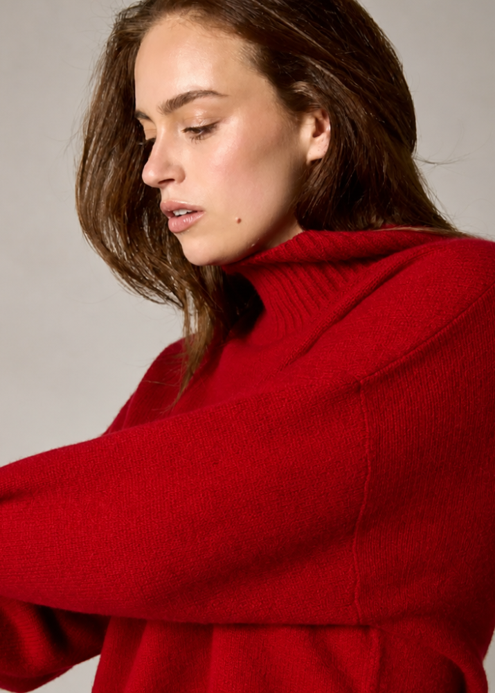 Sonya Hopkins 100% cashmere oversized knit turtleneck in garnet red