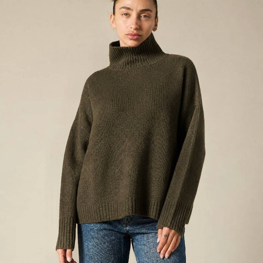 Sonya Hopkins 100% cashmere oversized knit turtleneck in khaki