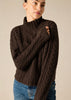 100% cashmere turtleneck in a chunky hand knit cable in chocolate marle brown