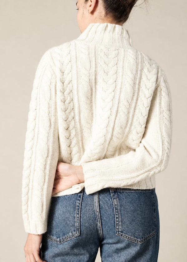Sonya Hopkins 100% cashmere chunky hand knit cable in winter white