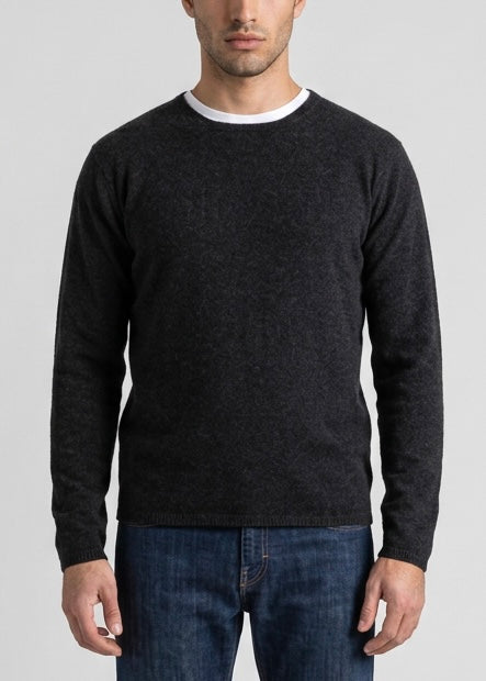 Sonya Hopkins Sydney pure cashmere mens crew neck knit in dark charcoal grey