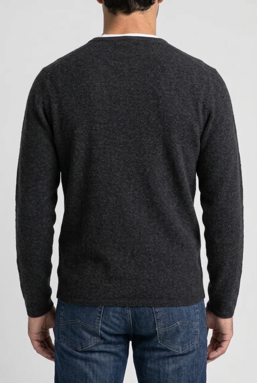 Sonya Hopkins Sydney pure cashmere mens crew neck knit in dark charcoal grey