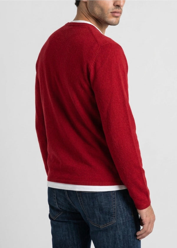 mens pure cashmere crew neck in carmine red