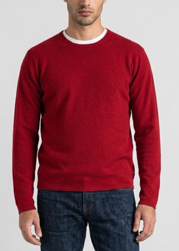 mens pure cashmere crew neck in carmine red