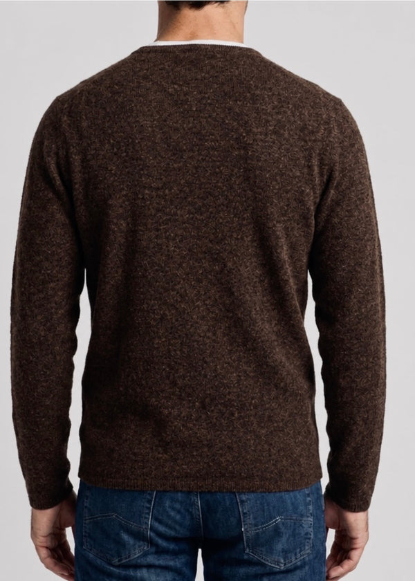 Sonya Hopkins mens 100% cashmere crew neck in marle brown