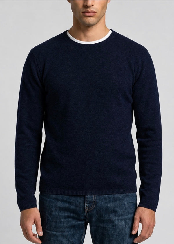 Pure cashmere mens crew neck knit in ink