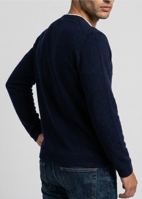 Pure cashmere mens crew neck knit in ink