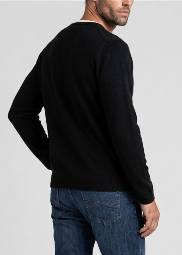 Sonya Hopkins Sydney pure cashmere mens crew neck knit in black