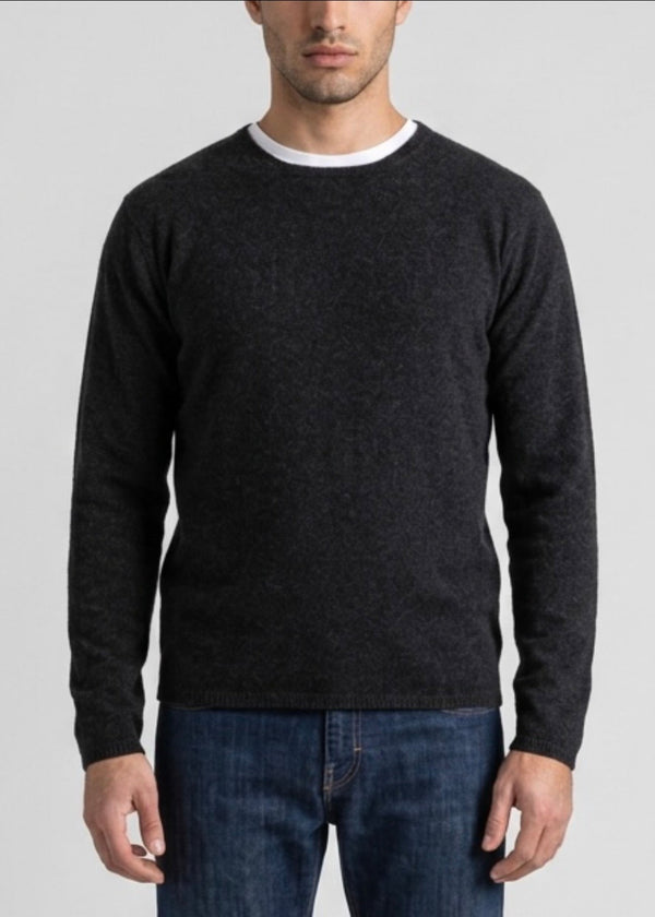 Sonya Hopkins Sydney pure cashmere mens crew neck knit in dark charcoal grey